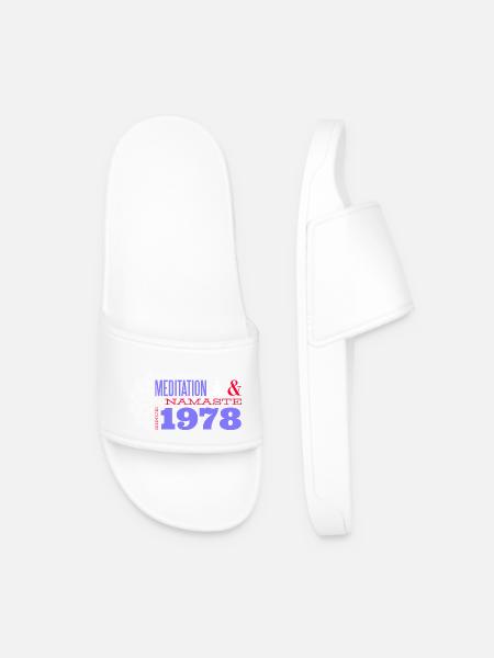 Meditating Since 1978 - Namaste - Men’s Pool Sliders - white