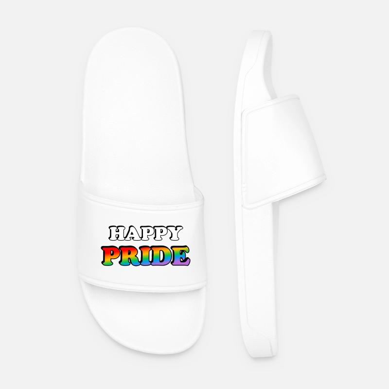 Pride Rainbow Text Design - Men’s Pool Sliders - white