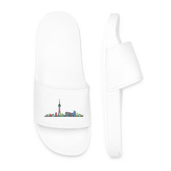 Stuttgarter Stadtskyline Fernsehturm Moderne Linienzeichnung - Männer Badelatschen - Weiß - Vorne
