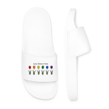 L’amour grandit ici - Tulipes LGBTQ Pride Rainbow - Claquettes Homme - blanc - Devant
