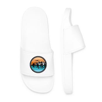 camping travel natural lake mountain lake landscape symbol - Men’s Pool Sliders - white - Front