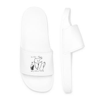 Dentist cartoon with suitcase and umbrella - Men’s Pool Sliders - white - Front