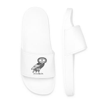 Owl of Athena [Black Outline (owl only)] - Men’s Pool Sliders - white - Front