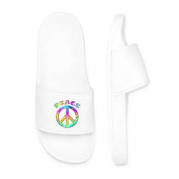 Flower Power Peace Sign Hippie Peace Symbol - Men’s Pool Sliders - white - Front