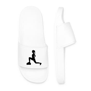 Girl or lady who is doing Steps or aerobics - Men’s Pool Sliders - white - Front