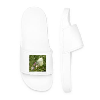 White butterfly on pink flower - Men’s Pool Sliders - white - Front