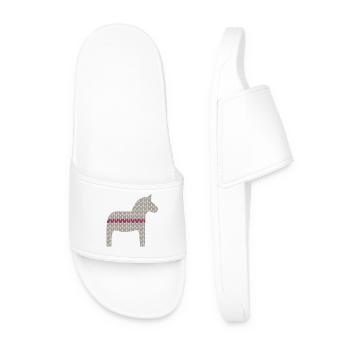 Dala Horse Knitting Pattern Christmas Red Grey Scandi - Men’s Pool Sliders - white - Front