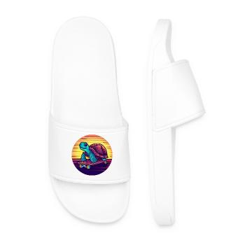 Balade de tortues sur un coucher de soleil en skateboard - Claquettes Homme - blanc - Devant
