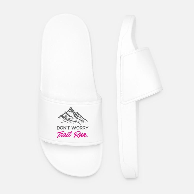 Don't Worry. Trail Run. - Men’s Pool Sliders - white