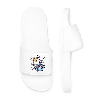 Cat Ramen Anime Japanese Cartoon Manga - Men’s Pool Sliders - white - Front