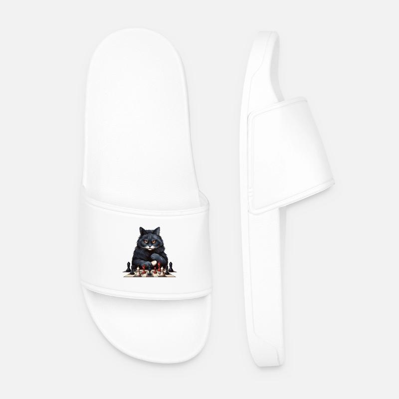 Schachspielende schwarze Katze - Männer Badelatschen - Weiß