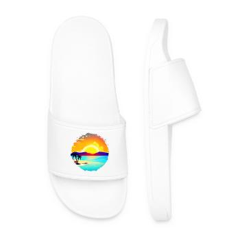 Summer Sunset Beach Watercolor - Men’s Pool Sliders - white - Front