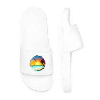 Summer Sunset Beach Watercolor - Men’s Pool Sliders - white - Front