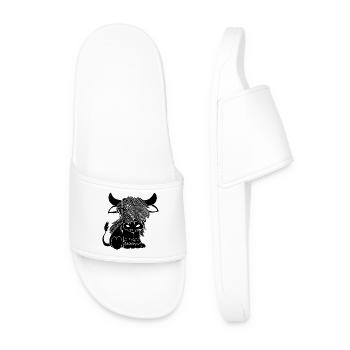 Black long-haired cow - Men’s Pool Sliders - white - Front