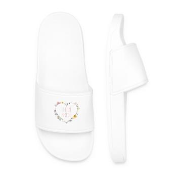 Team Bride! Heart flowers, customizable - Men’s Pool Sliders - white - Front