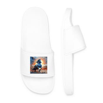 Abstract Blue Horse in Sunrise - Men’s Pool Sliders - white - Front