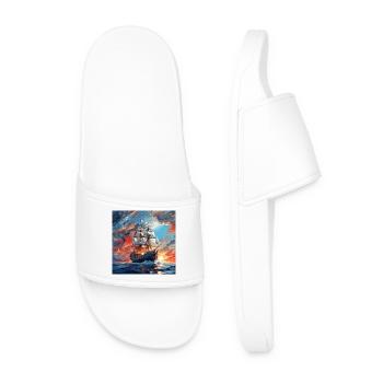 Historic Sailboat at Sunset - Men’s Pool Sliders - white - Front