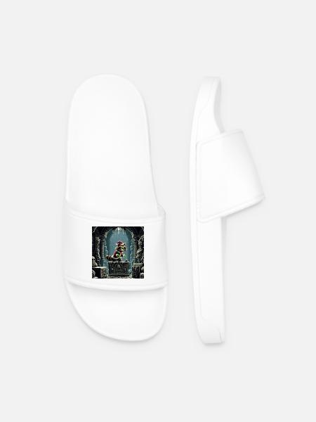Winter Cat in Dungeon Magic - Men’s Pool Sliders - white