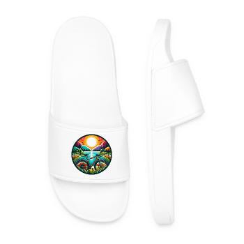Colorful Gravel Quest: Sun-Kissed Wilderness - Men’s Pool Sliders - white - Front