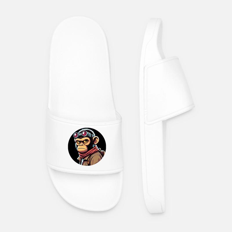 Monkey with glasses Evil Eye - Men’s Pool Sliders - white
