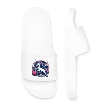 Basketball Unicorn Gift - Men’s Pool Sliders - white - Front