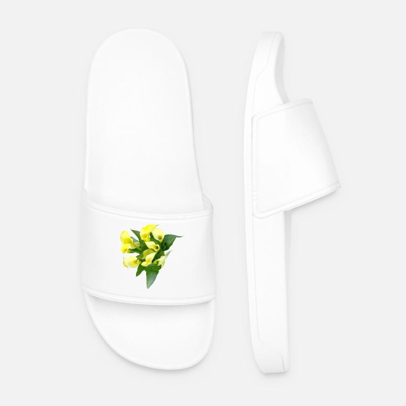 Zarte Gelbe Calla Blüten - Männer Badelatschen - Weiß