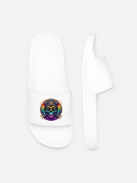 Metallic Rainbow Skull 2 - Men’s Pool Sliders - white
