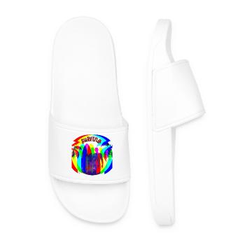 Surfer silhouettes in rainbow colors - Men’s Pool Sliders - white - Front