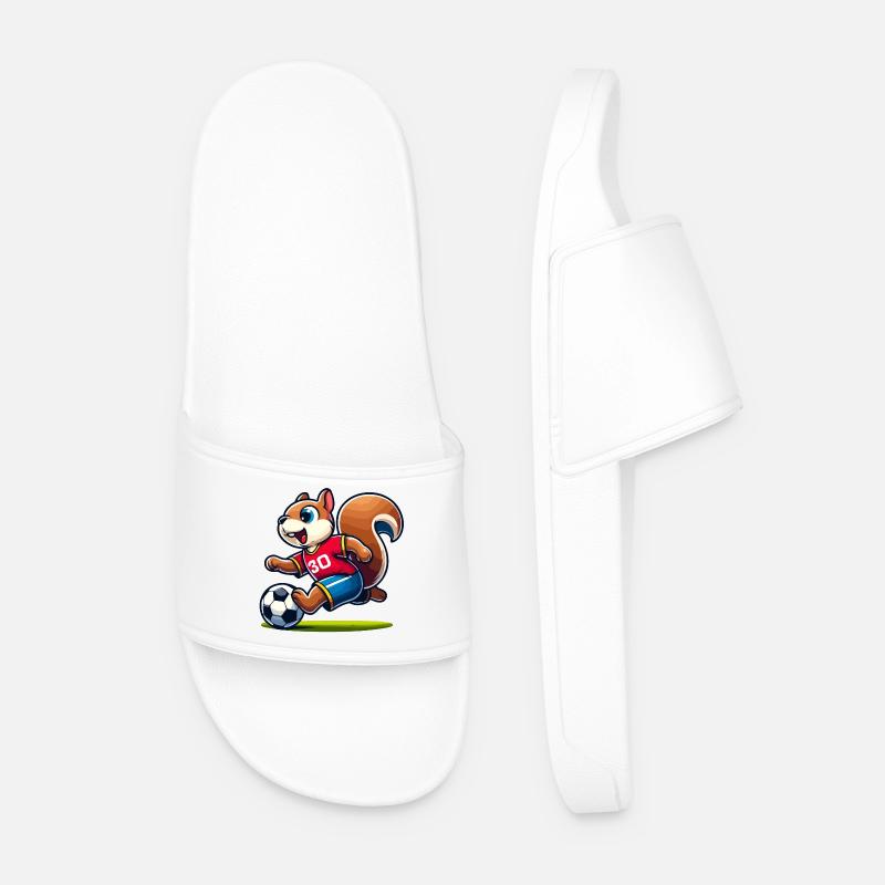 Scamper Striker: The Soccer Squirrel - Men’s Pool Sliders - white