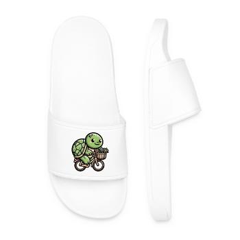 Cute Turtle Bicycle Design - Men’s Pool Sliders - white - Front