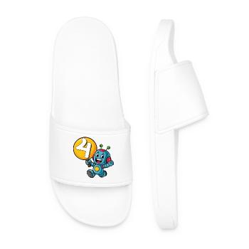 Finally 4 Years Four Fourth Birthday Robot - Men’s Pool Sliders - white - Front