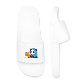 Cute hacker Panda sleeps in a hoodie in front of the PC - Men’s Pool Sliders - white - Front