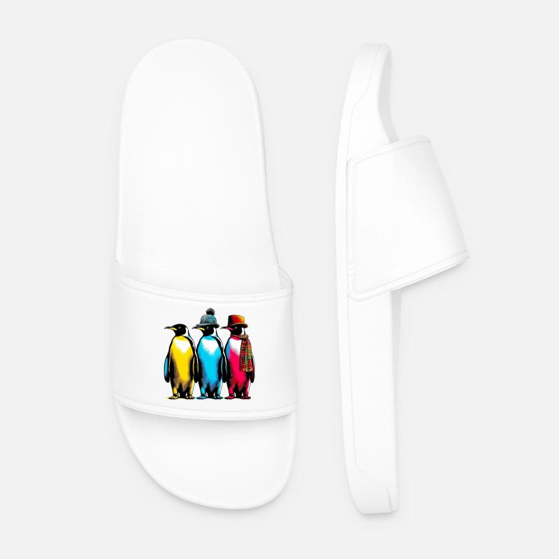 Pinguine mit Mütze und Schal - Männer Badelatschen - Weiß