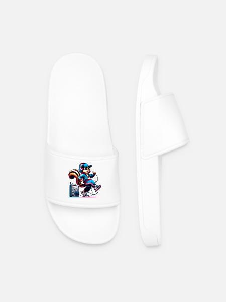 Cheerful chipmunk with headphones - Men’s Pool Sliders - white