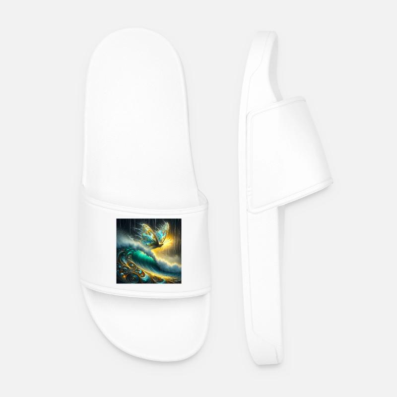 Mythical butterfly on luminescent wave - Men’s Pool Sliders - white