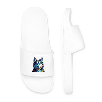 Alaskan Husky Hunderasse Bunte Karikatur Kawaii - Männer Badelatschen - Weiß - Vorne