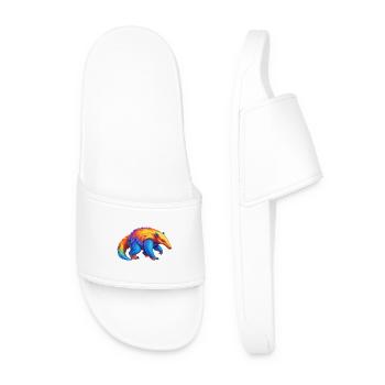 Anteater Colorful Kawaii Cartoon Character Clipart - Men’s Pool Sliders - white - Front
