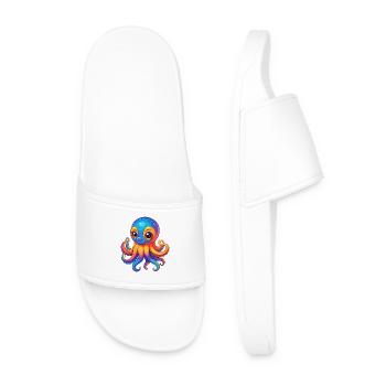 Octopus Colorful Kawaii Cartoon Character Clipart - Men’s Pool Sliders - white - Front