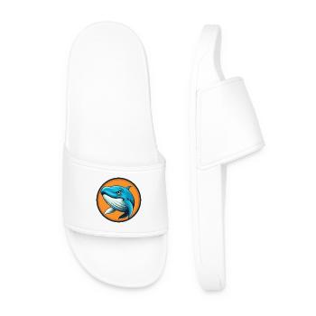 Blue whale Cute Kawaii Cartoon Animal Pet Logo - Men’s Pool Sliders - white - Front