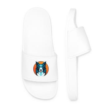Border Collie Dog Cute Kawaii Cartoon Animal Logo - Men’s Pool Sliders - white - Front