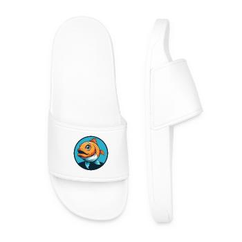 Fish Cute Kawaii Cartoon Clipart Animal Pet Logo - Men’s Pool Sliders - white - Front