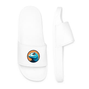 Lizard Cute Kawaii Cartoon Clipart Animal Pet Logo - Men’s Pool Sliders - white - Front