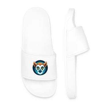 Lemur Cute Kawaii Cartoon Clipart Animal Pet Logo - Men’s Pool Sliders - white - Front