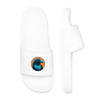 Raven Cute Kawaii Cartoon Clipart Animal Pet Logo - Men’s Pool Sliders - white - Front