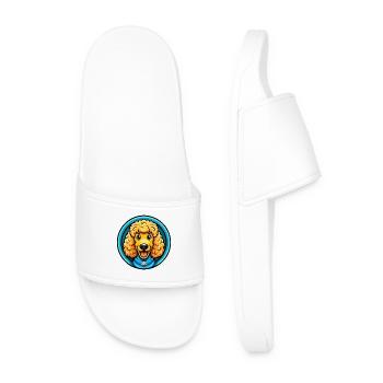 Caniche Chien Coloré Kawaii Dessin Animé Personnage Animal de compagnie - Claquettes Homme - blanc - Devant