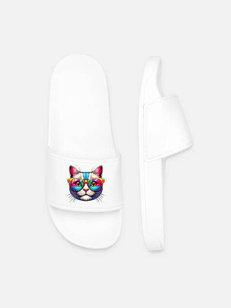 Puss with sunglasses - Men’s Pool Sliders - white