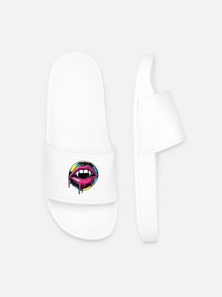 Vampire Lips Halloween 90s Vaporwave - Men’s Pool Sliders - white