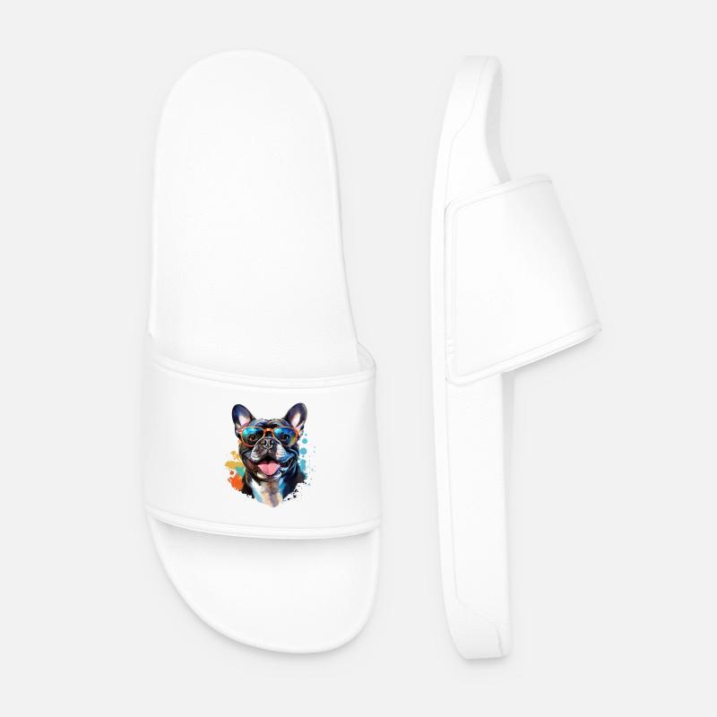 Frenchie avec lunettes de soleil - Claquettes Homme - blanc