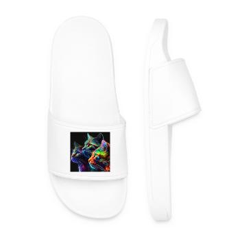 Neon Cats on a Black Background - Men’s Pool Sliders - white - Front