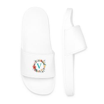 V Monogram, Couronne de fleurs, Personnalisable - Claquettes Homme - blanc - Devant
